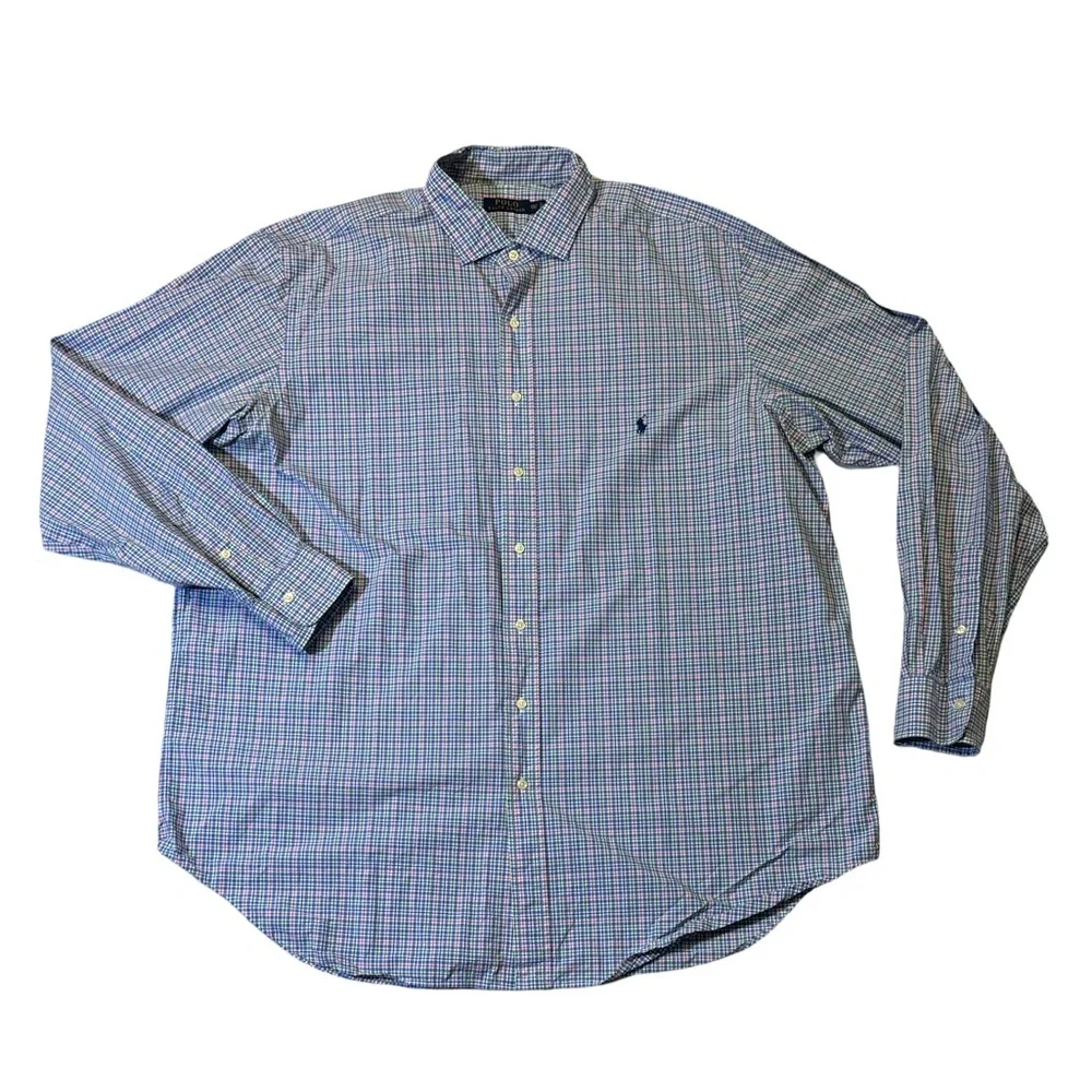 Polo Ralph Lauren mens 2XLT Tall blue check plaid button up casual shirt EUC